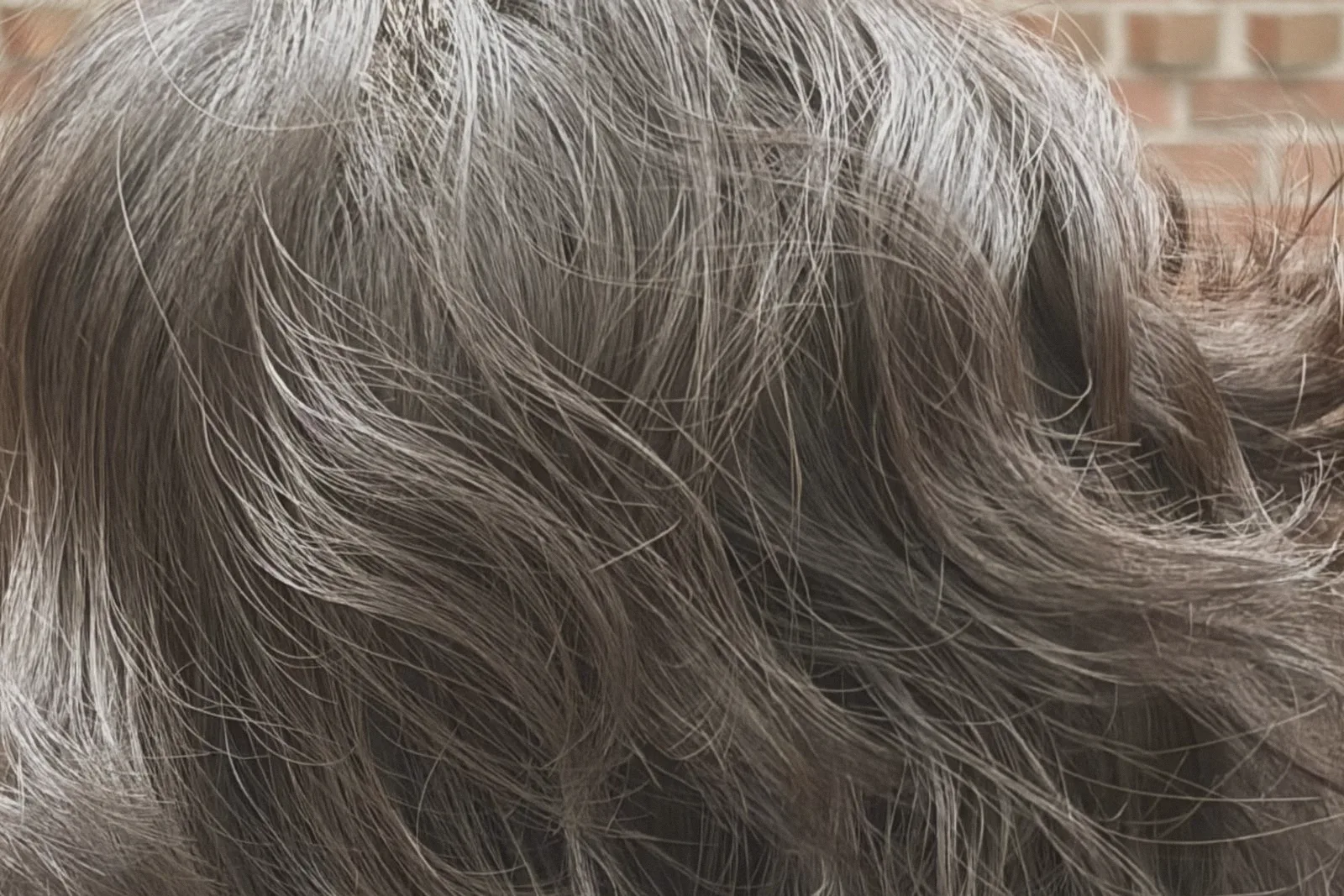Close-up of loose dark waves resting on a shoulder.